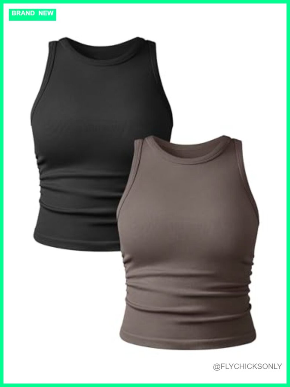 Women's 2 Pack Seamless Ribbed Crop Tank Tops Crew Neck Sleeveless